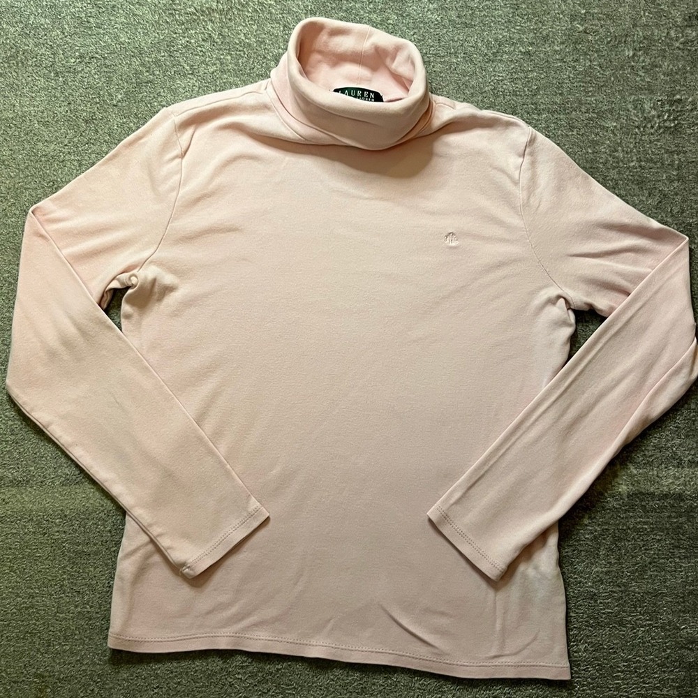 Lauren Ralph Lauren Pink Cotton Turtleneck Long Sleeve Logo Top Small Preppy
